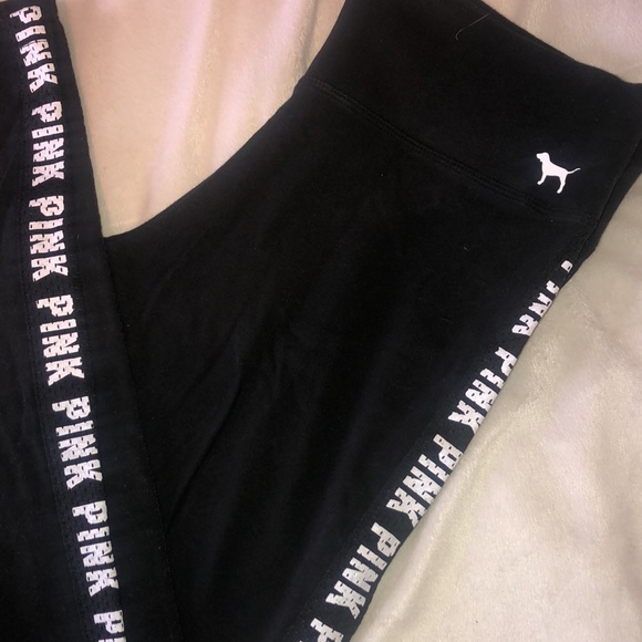 Victoria's Secret PINK Black Mesh Side Logo Leggings M - Picture 4 of 6